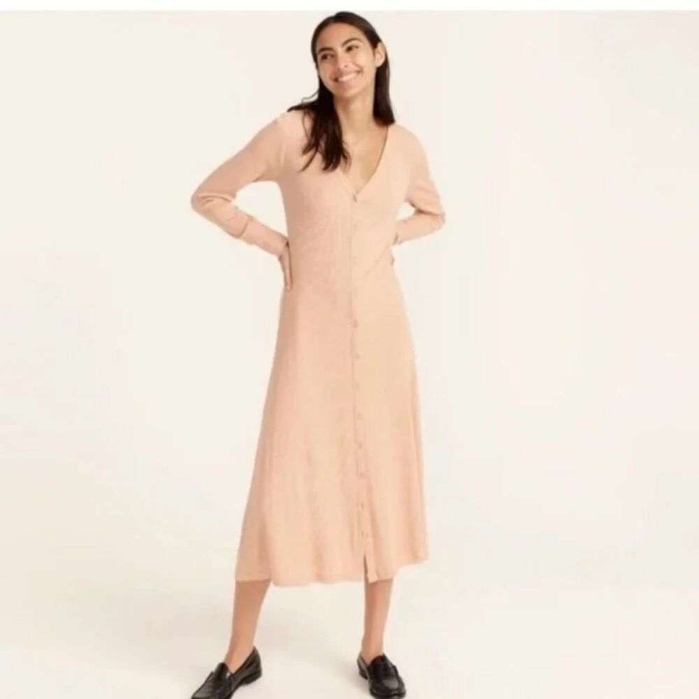 J. Crew Women's Ribbed Button-Front Knit Midi Dress in Luxury Camel S